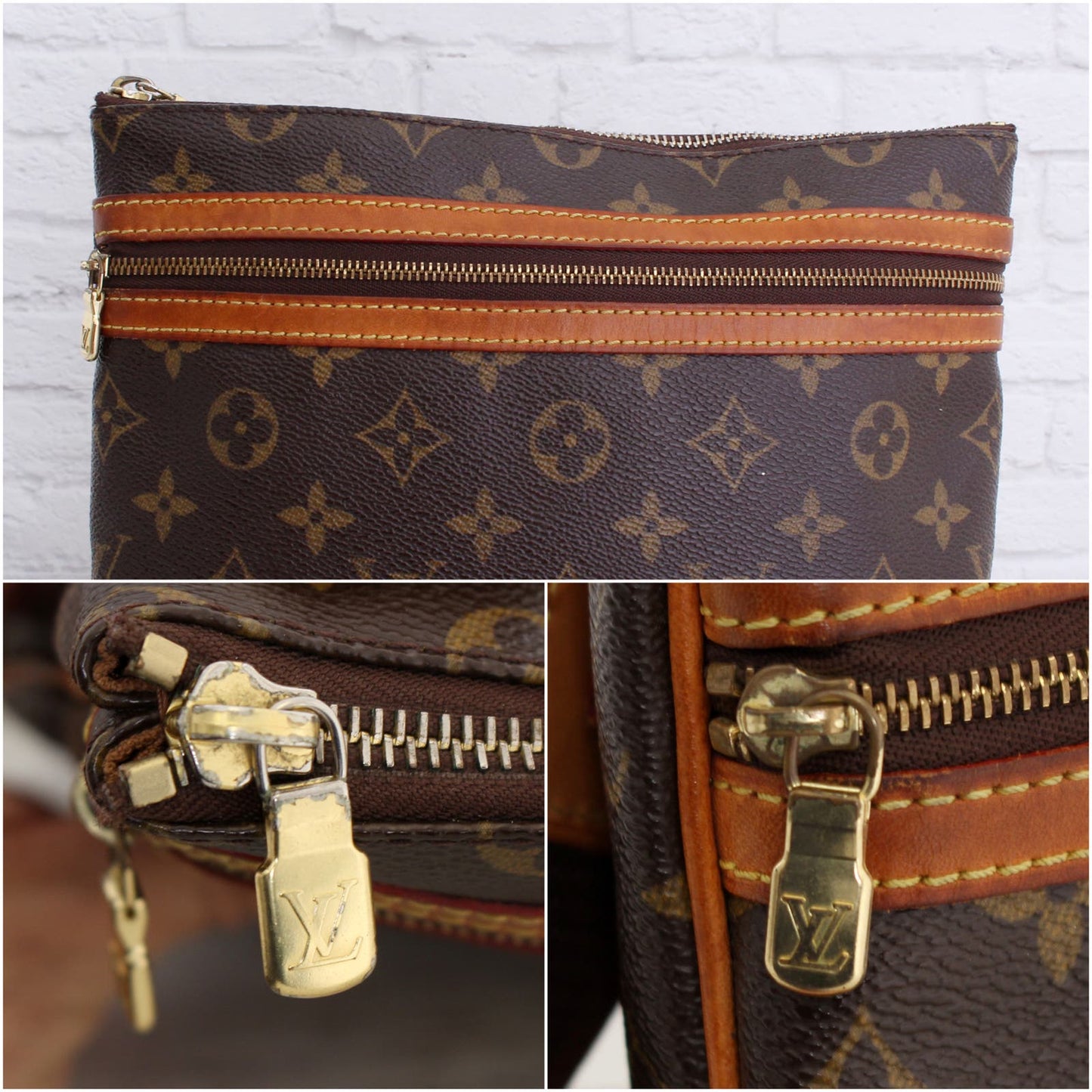 Louis Vuitton Pochette Bosphore Monogram Crossbody Purse Zip Shoulder