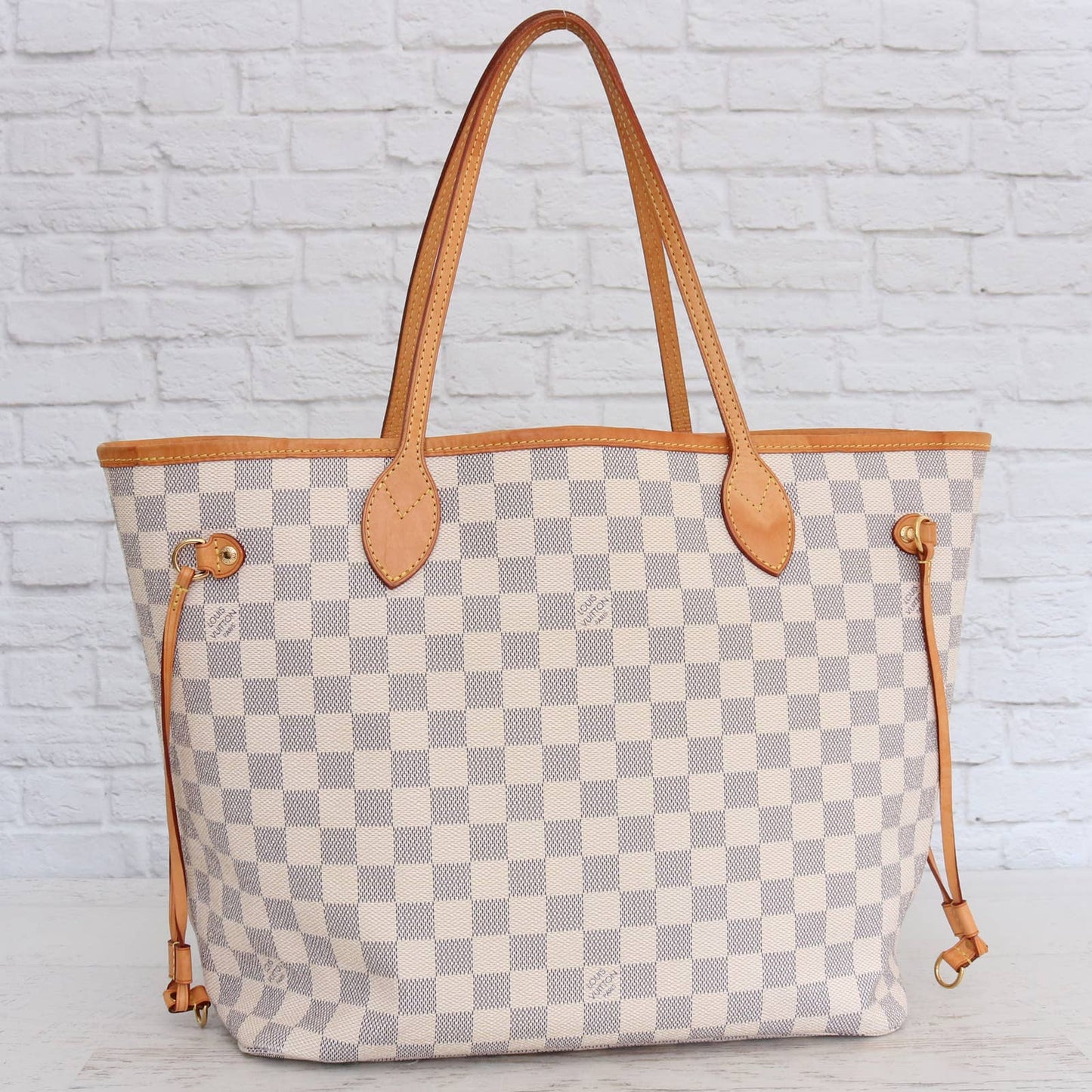 Louis Vuitton Neverfull MM Damier Azur Tote Shoulder Bag Dust Bag & Box