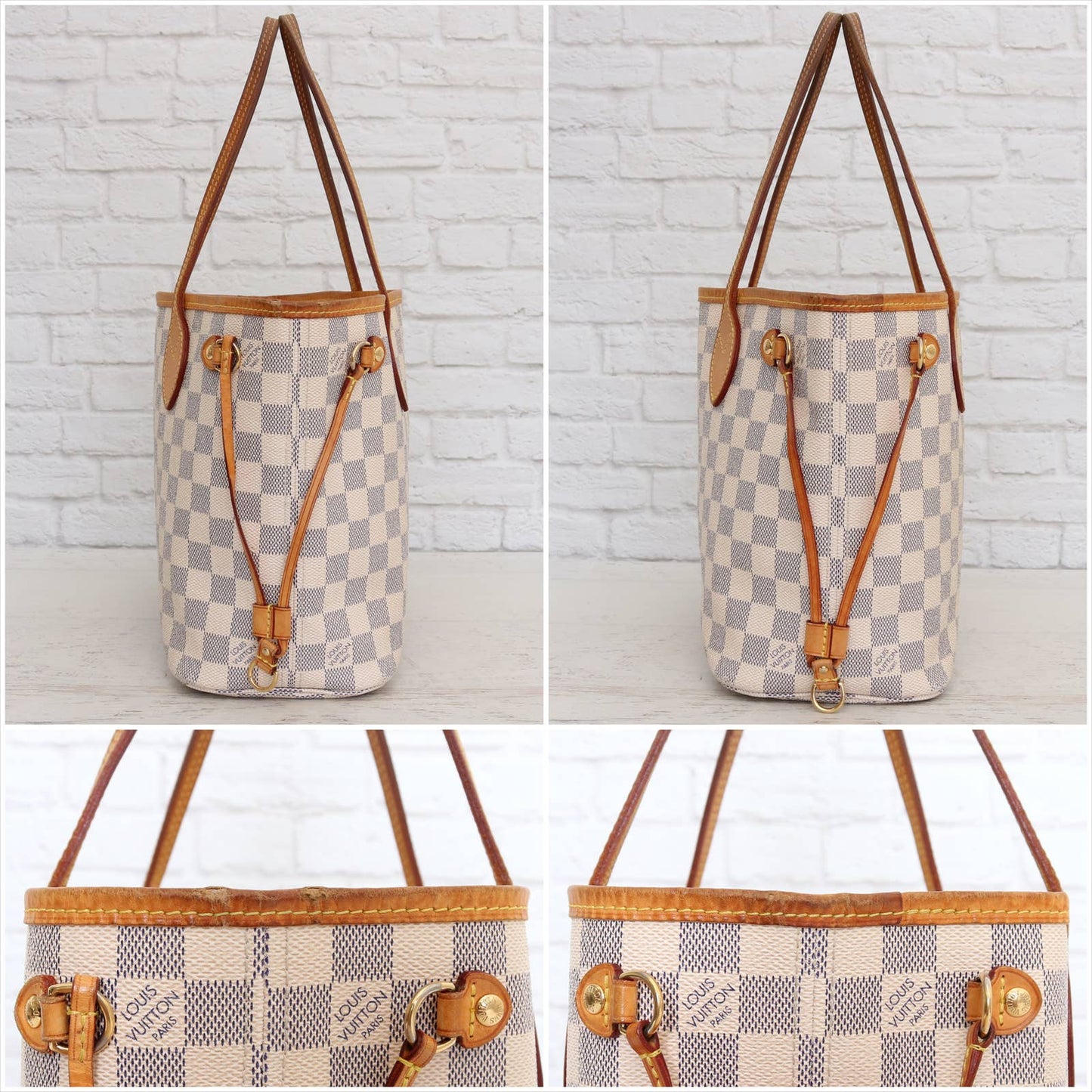 Louis Vuitton Neverfull PM Damier Azur Small Tote Shoulder Bag White