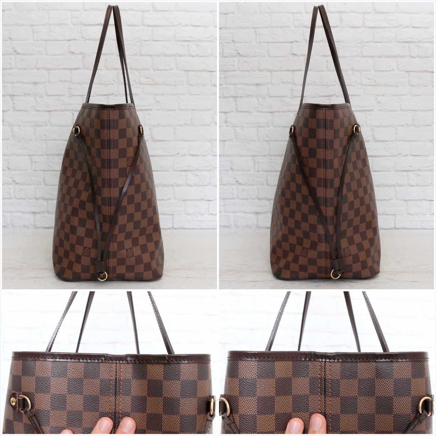 Louis Vuitton Neverfull GM Damier Ebene Large Tote Shoulder Bag Red LV