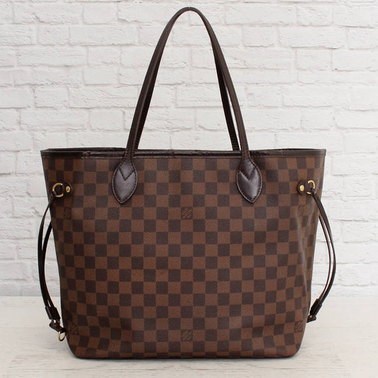 Louis Vuitton Neverfull MM Damier Ebene Cherry Red Leather Shoulder LV