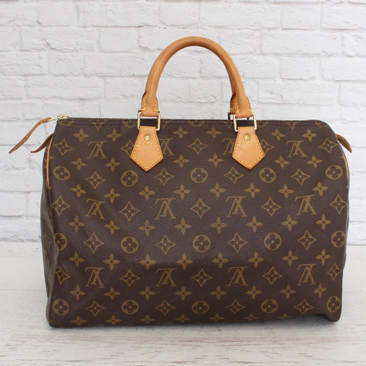 Louis Vuitton Speedy 35 Monogram Satchel Purse Brown Bag Handbag Large