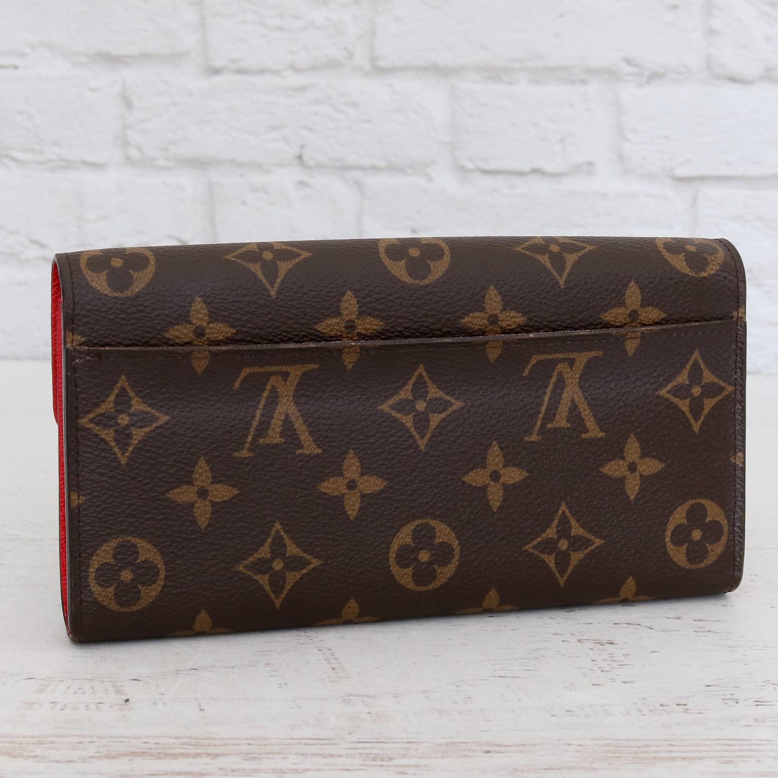 Louis Vuitton Sarah Wallet Monogram Leather Card Brown Red Zip Bag Box –  brandedmoda