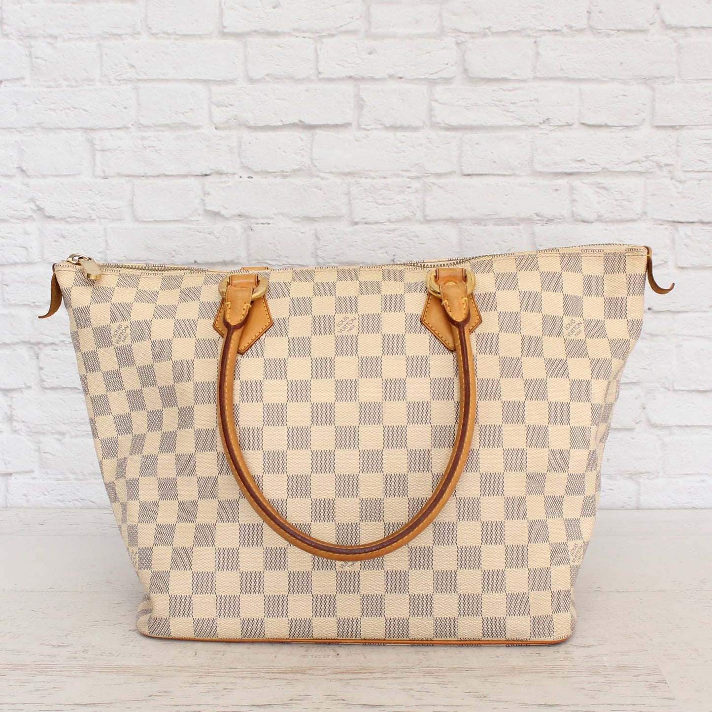 Louis Vuitton Saleya MM Damier Azur Tote White Shoulder Bag Hobo Purse