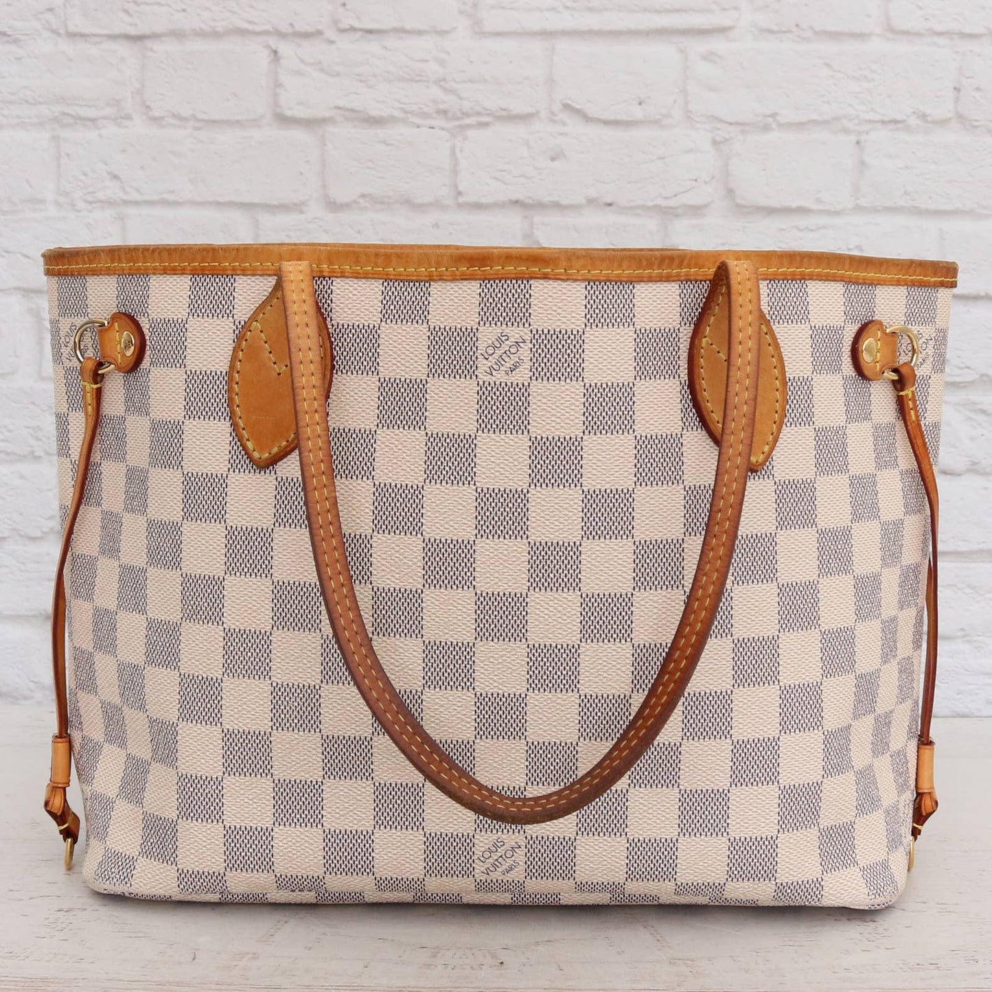 Louis Vuitton Neverfull PM Damier Azur Small Tote Shoulder Bag White