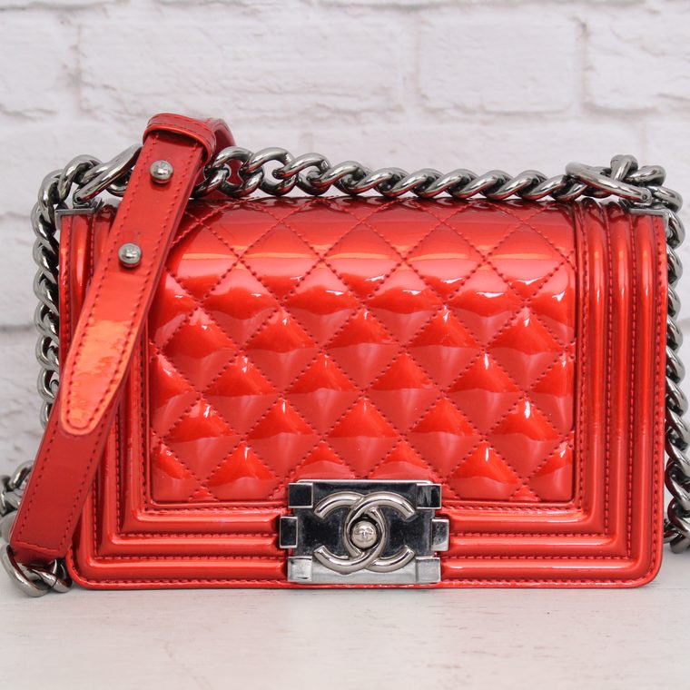 Chanel red patent Boy bag
