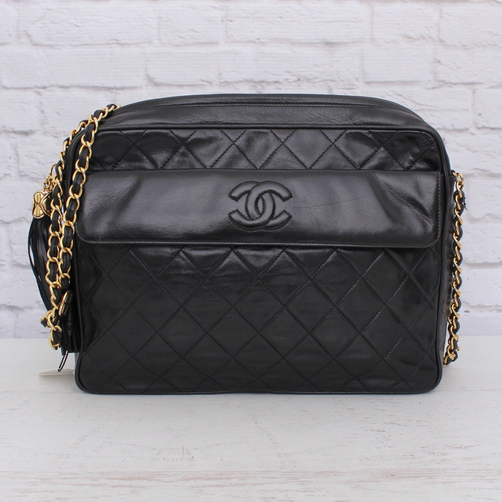 Vintage Chanel quilted lambskin camera bag with tassel